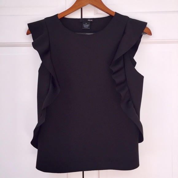 Aqua Black Cap Sleeve Ruffle Top - Picture 3 of 7
